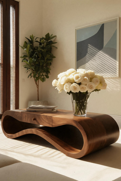 Modern Wave Coffee Table With Drawer For Living Room