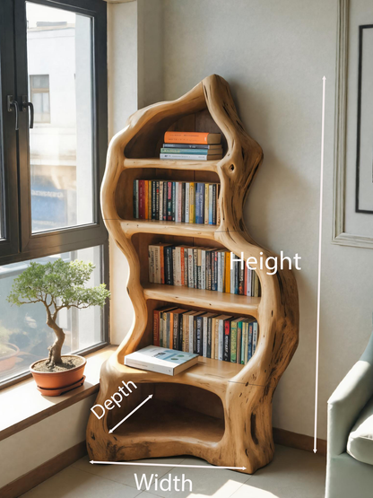 Organic Live Edge Bookshelf For Rustic Living Room Or Office