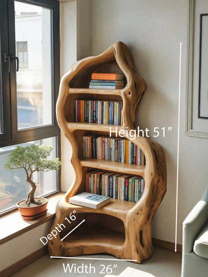 Organic Live Edge Bookshelf For Rustic Living Room Or Office