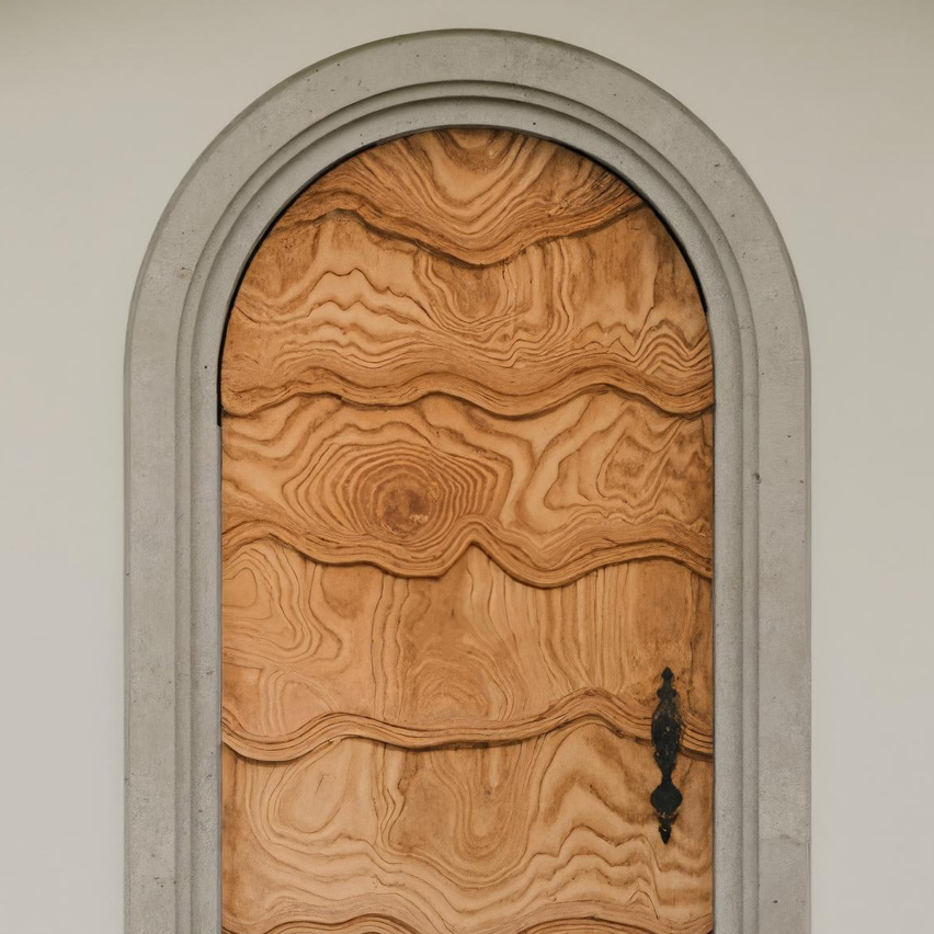 Artistic Arched Front Door With Carved Wave For Villa Or Architecture