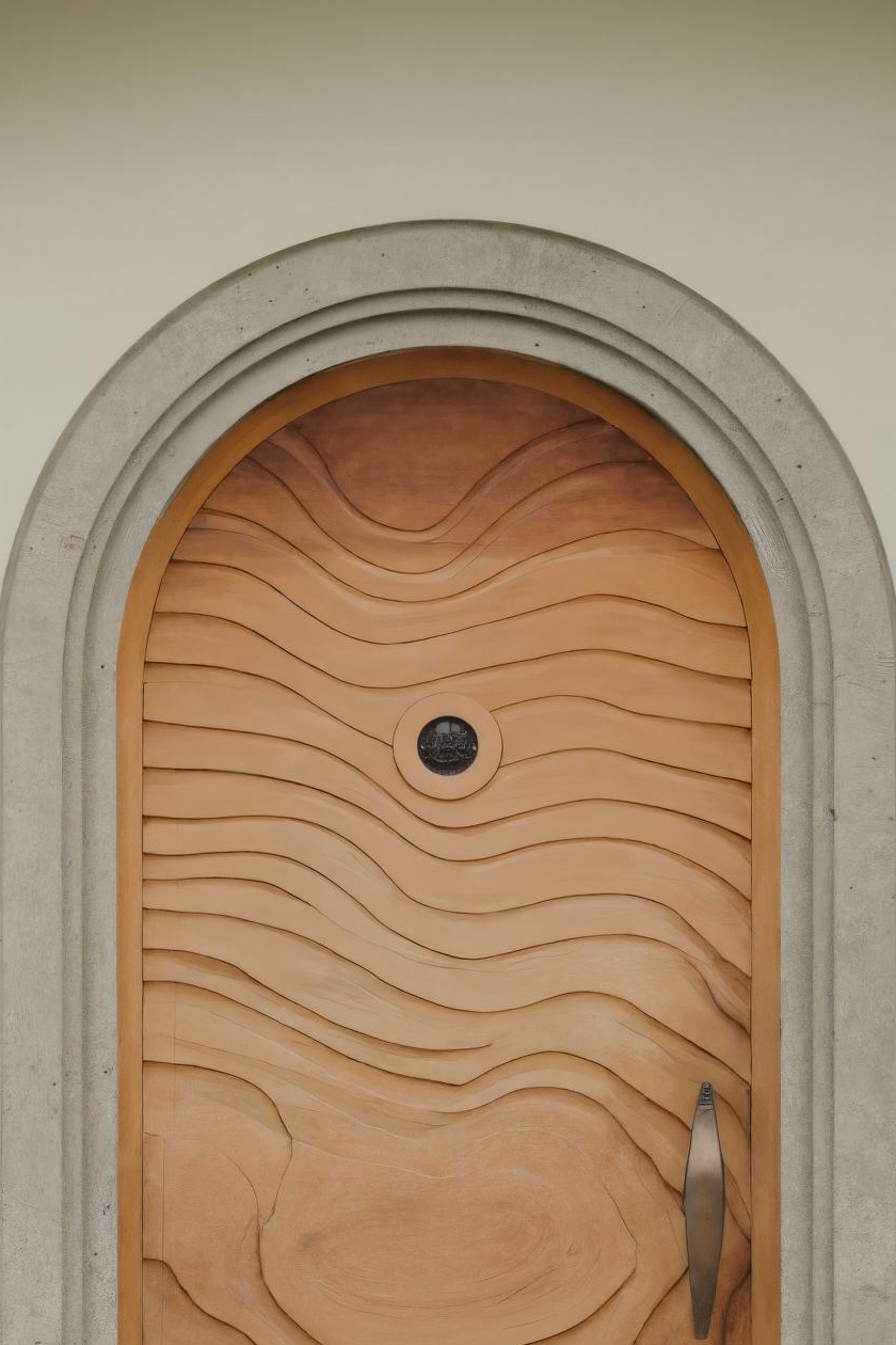 Modern Arched Front Door With Wave Pattern For Villa Or Architecture