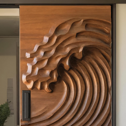 Modern Wave Sliding Door With Artistic Panel For Interior Or Studio