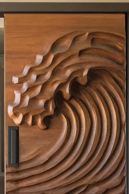 Modern Wave Sliding Door With Artistic Panel For Interior Or Studio