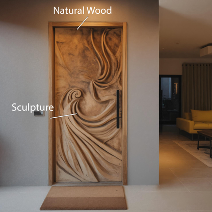 Artistic Carved Door With Flowing Wave For Entryway Or Interior