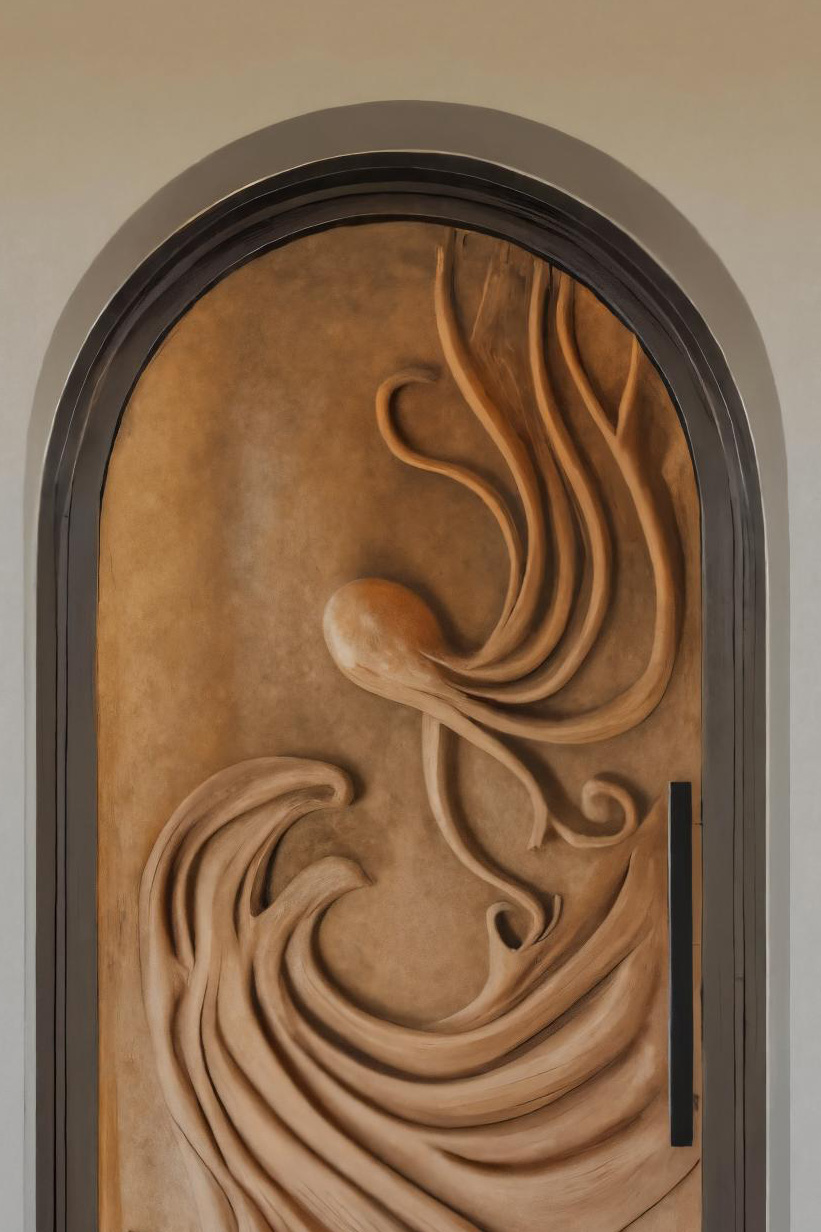 Artistic Carved Front Door With Abstract Design For Entryway
