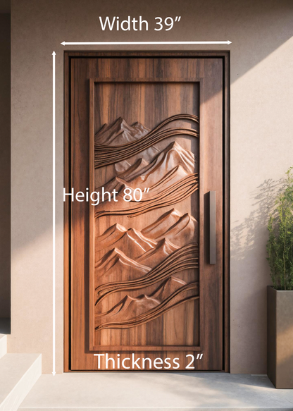 Rustic Carved Front Door With Mountain Design For Cabin Or Lodge