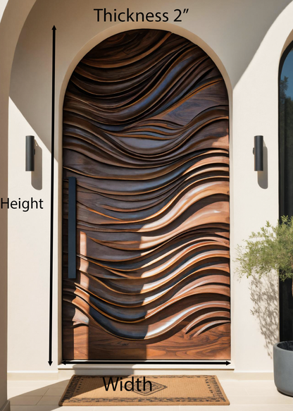 Artistic Arched Front Door With Wavy Sculpted Design For Villa