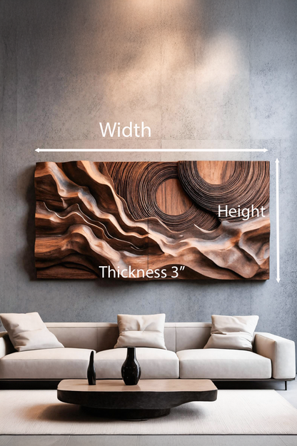 Layered Wave Wall Sculpture With Abstract Circles For Living Room
