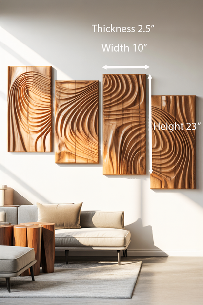 Carved Wall Art Panel With Abstract Wave Design For Hallway