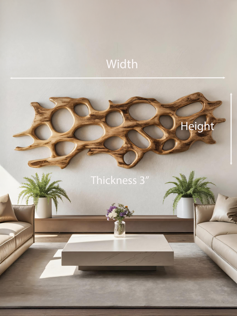 Organic Wall Art Sculpture With Abstract Carving For Living Room