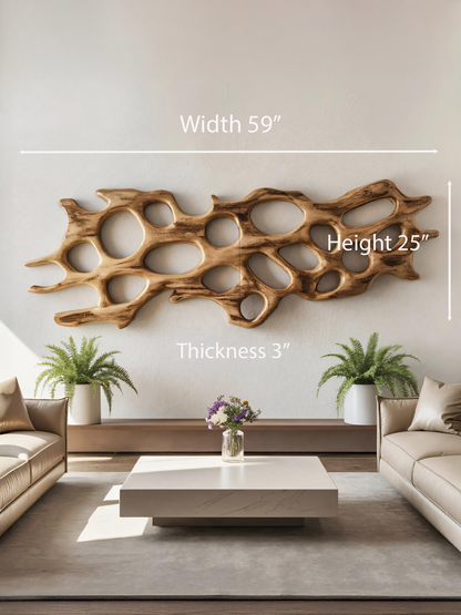 Organic Wall Art Sculpture With Abstract Carving For Living Room