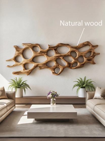 Organic Wall Art Sculpture With Abstract Carving For Living Room