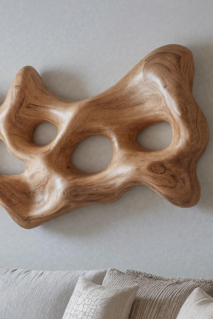 Organic Wall Art Sculpture With Carved Design For Living Room