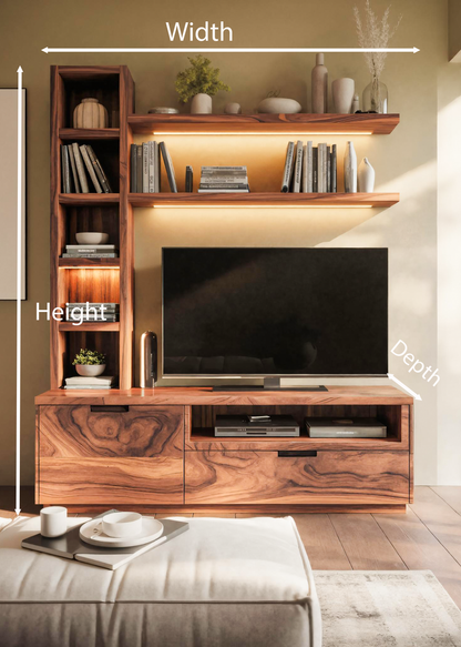 Modern TV Stand With Bookshelf And Lighting For Living Room