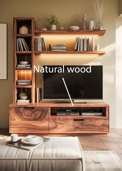 Modern TV Stand With Bookshelf And Lighting For Living Room