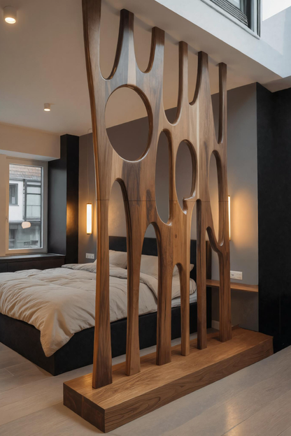 Modern Sculptural Room Divider With Artistic Carved For Bedroom