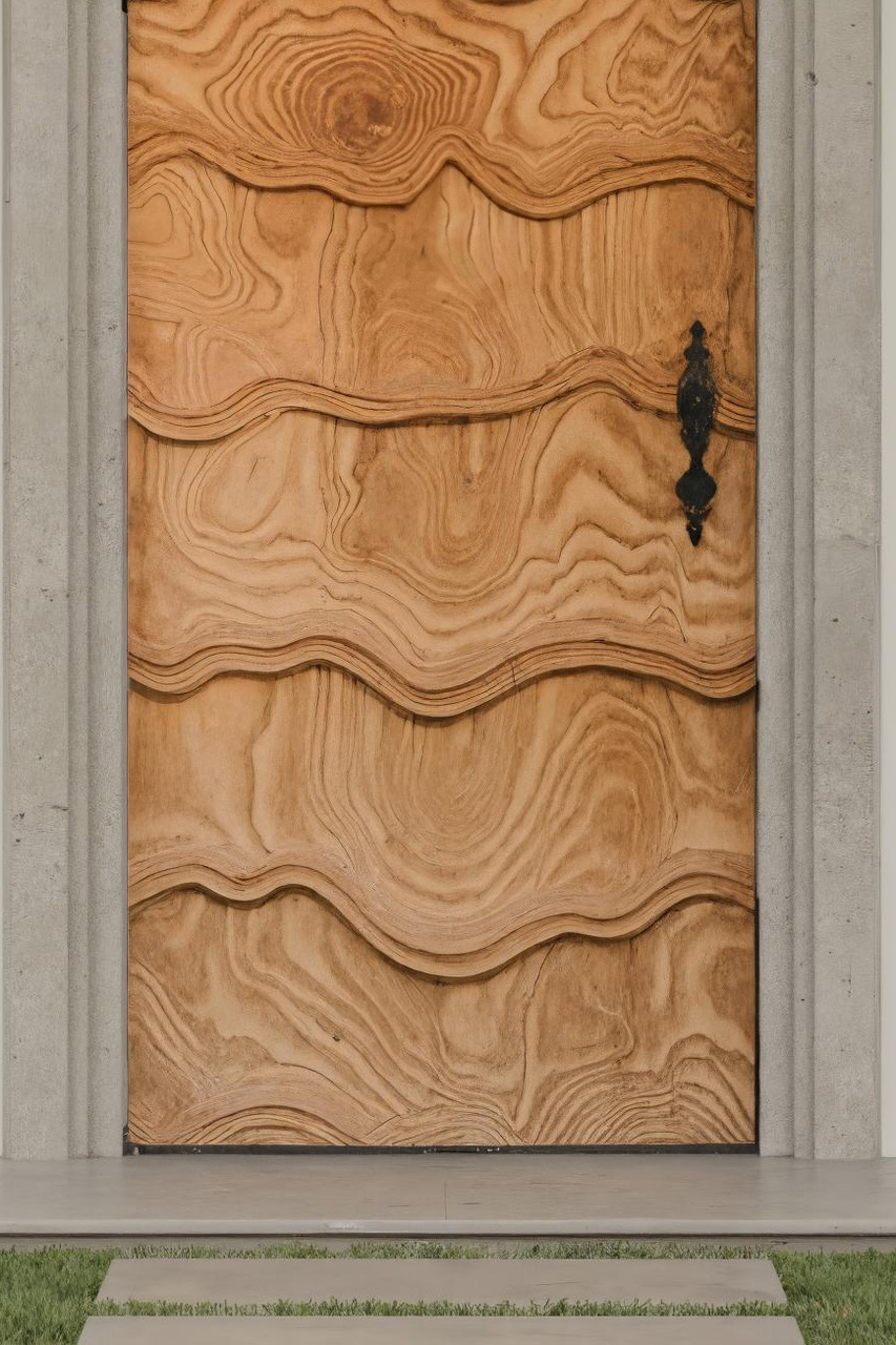 Artistic Arched Front Door With Carved Wave For Villa Or Architecture