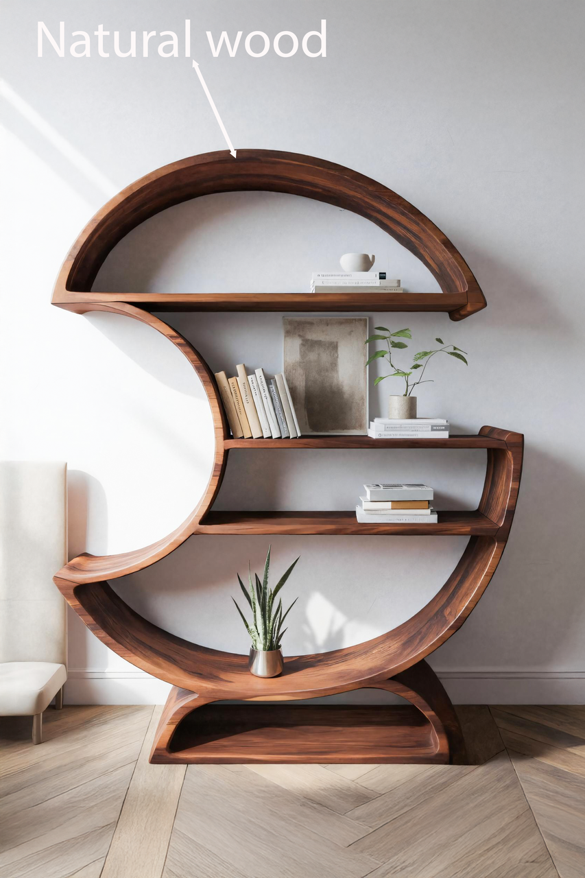 Modern Half Moon Bookshelf For Living Room Or Office