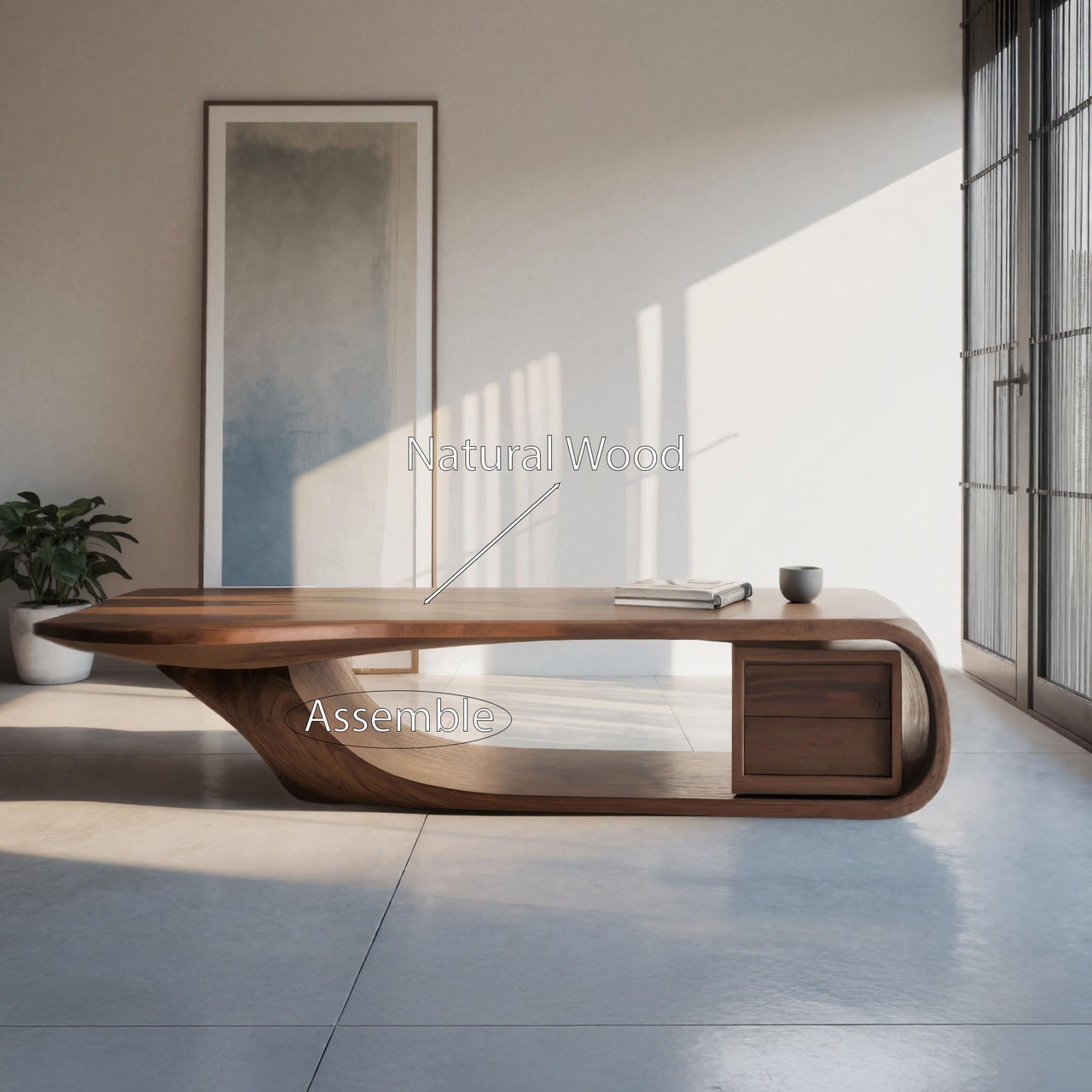 Modern Sculptural Desk With Curved Design For Home Office