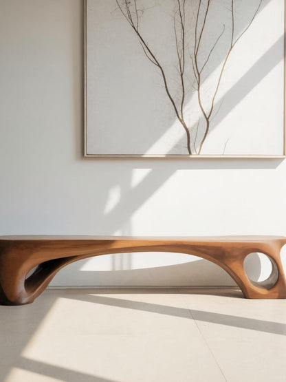 Modern Sculptural Bench With Curved Design For Living Room