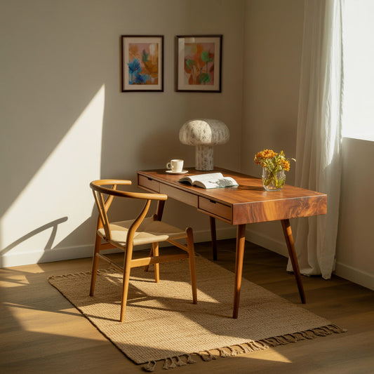 Mid Century Modern Writing Desk With Drawers For Home Office