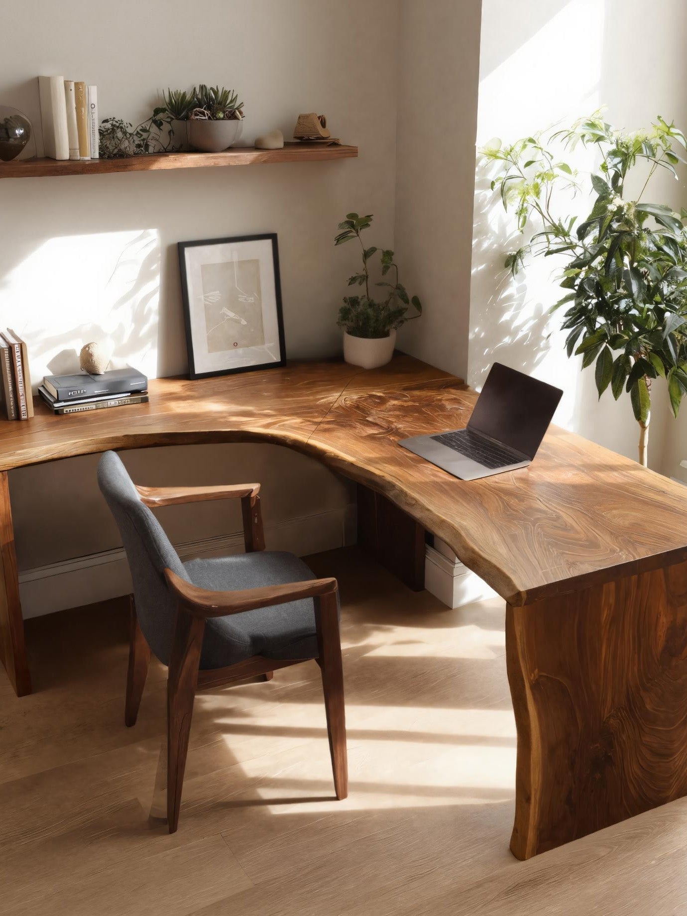 Modern Live Edge L Shaped Desk For Study Room