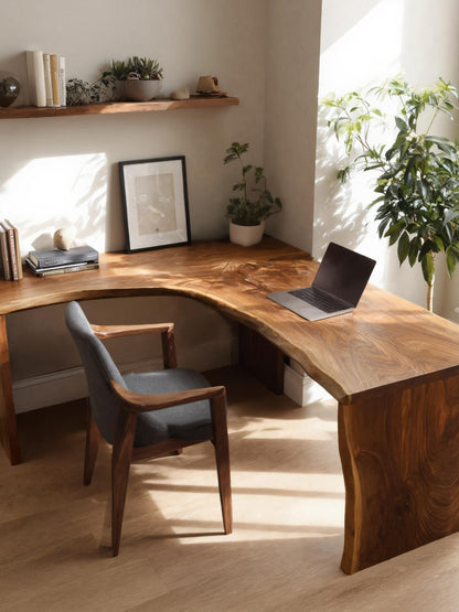 Modern Live Edge L Shaped Desk For Study Room