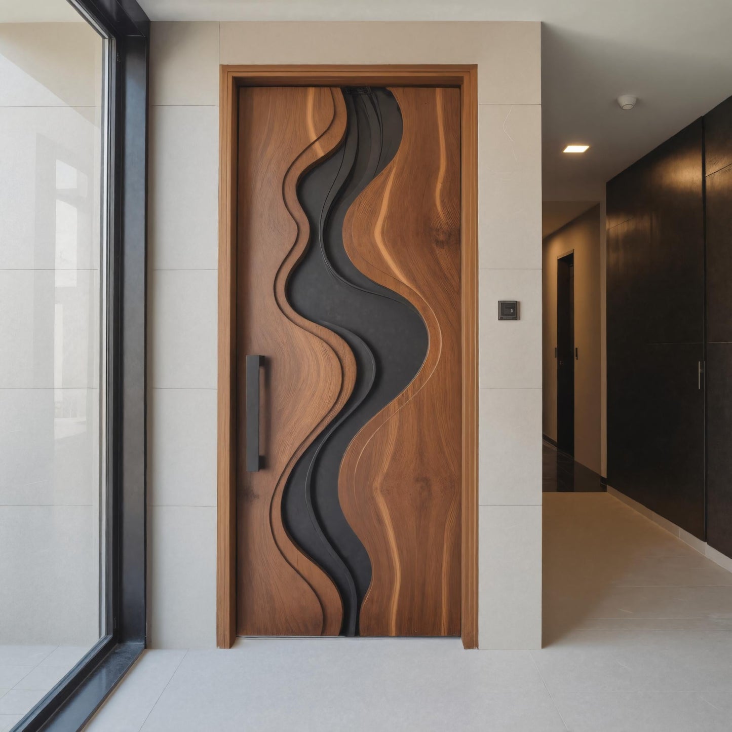 Modern Carved Door With Wave Design For Interior Or Entryway