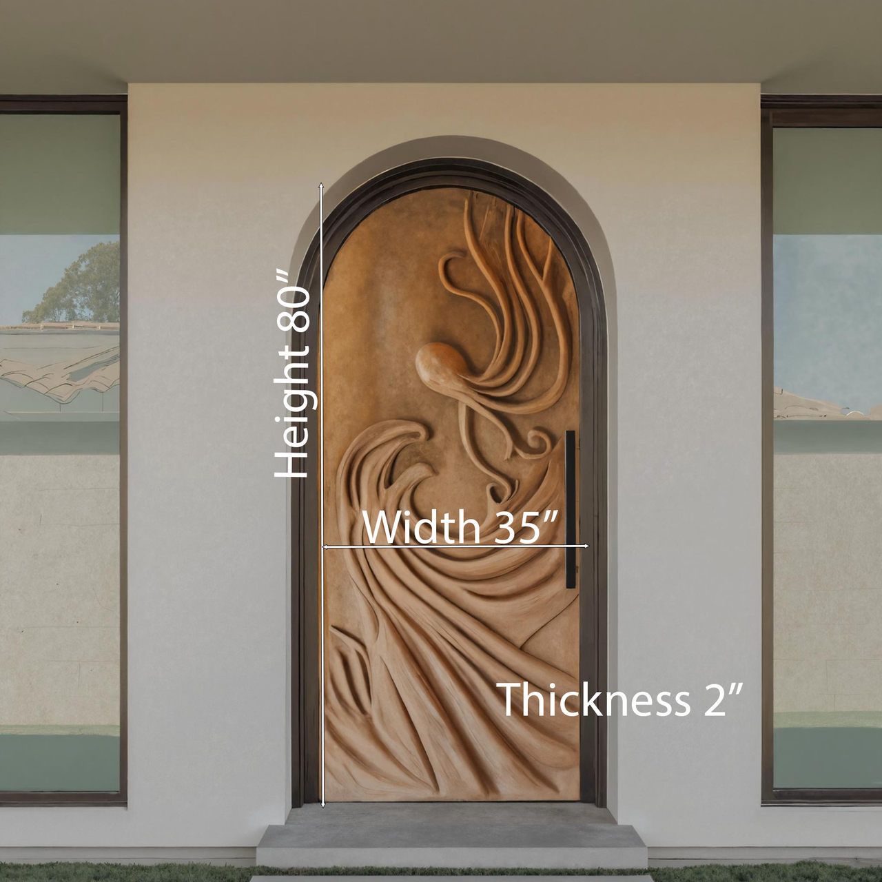 Artistic Carved Front Door With Abstract Design For Entryway