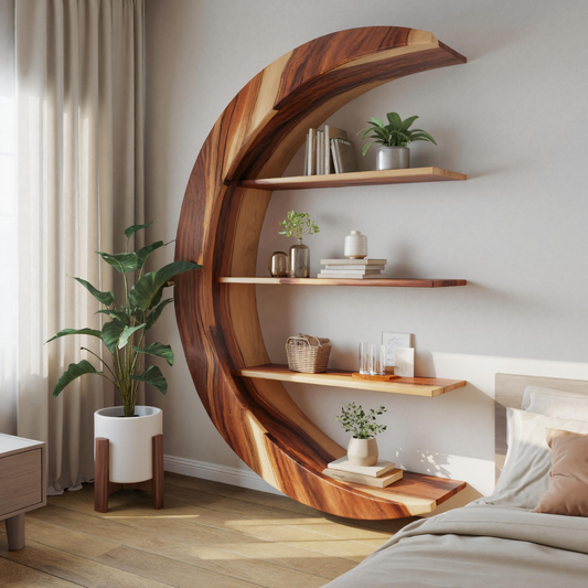 Modern Floating Moon Bookshelf For Living Room Or Bedroom