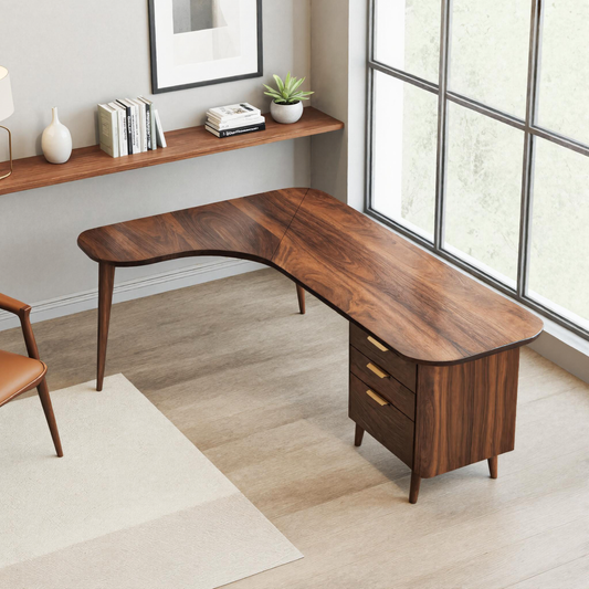 Curved Office Desk With Storage Drawers For Home Office