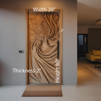 Artistic Carved Door With Flowing Wave For Entryway Or Interior