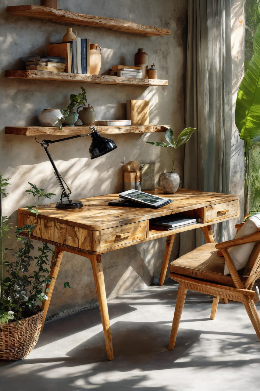 Mid Century Desk With Drawers And Tapered Legs For Studio