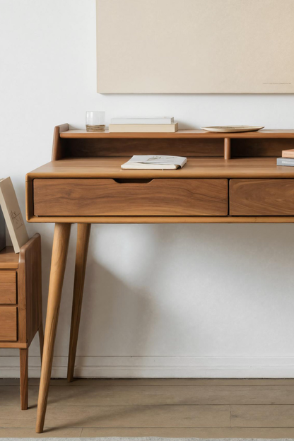 Mid Century Writing Desk With Drawers For Home Office Or Living Room