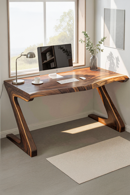 Modern Live Edge Desk With Z Legs For Home Office