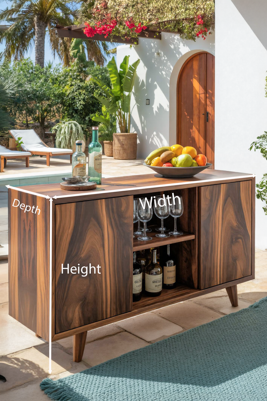 Mid Century Outdoor Bar Cabinet With Wine Storage For Patio