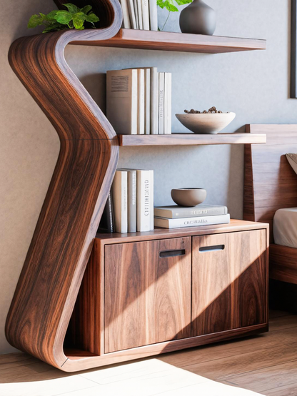 Modern Zigzag Bookshelf With Cabinet For Living Room Or Office