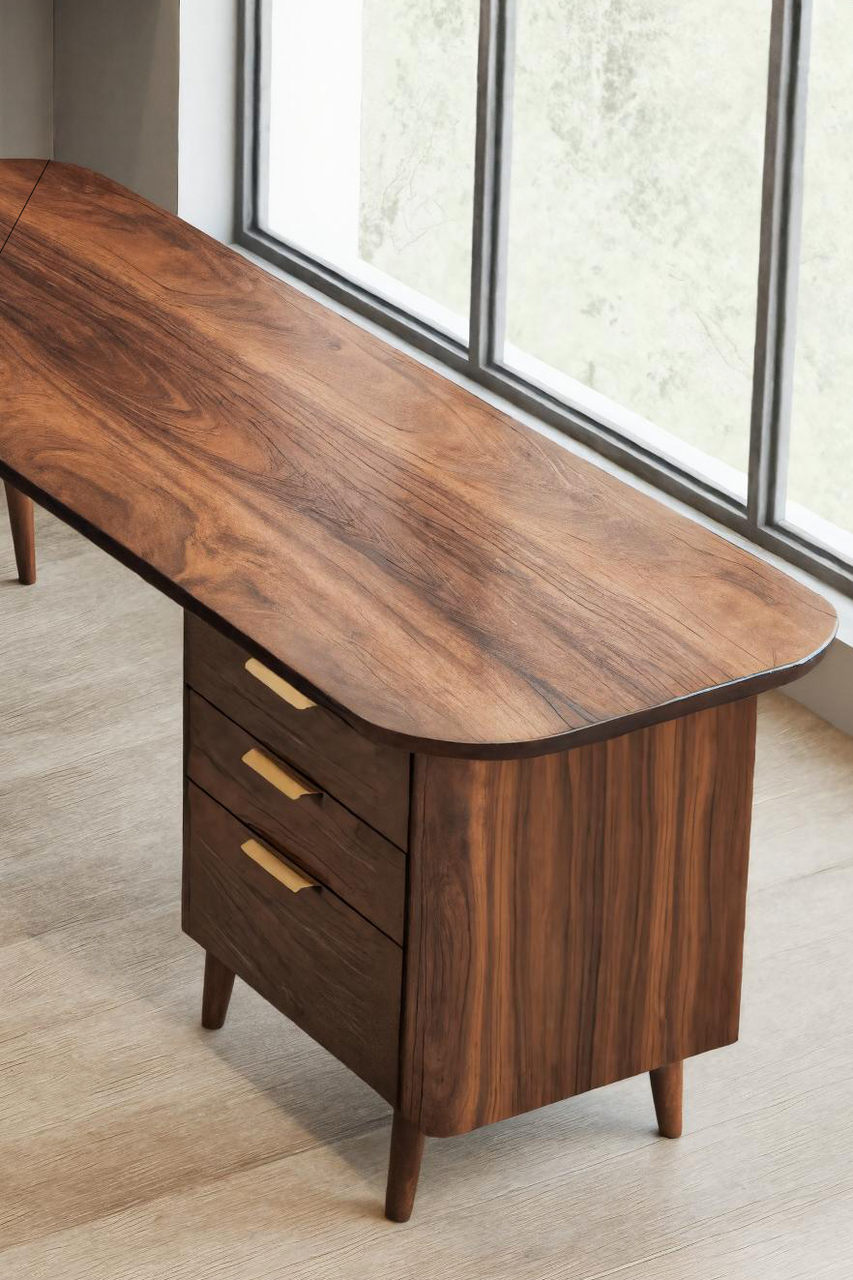 Curved Office Desk With Storage Drawers For Home Office