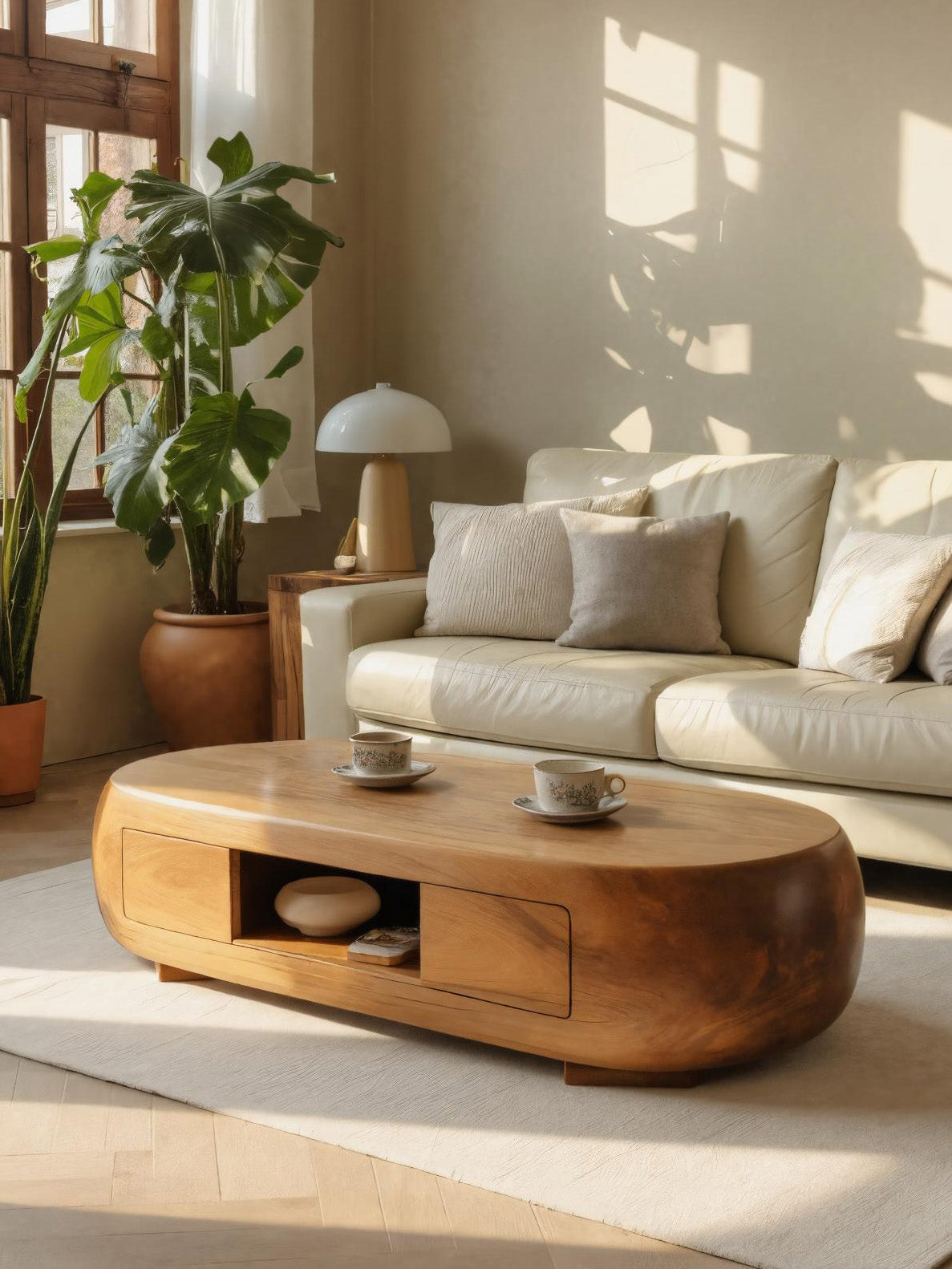 Modern Oval Coffee Table With Storage For Living Room