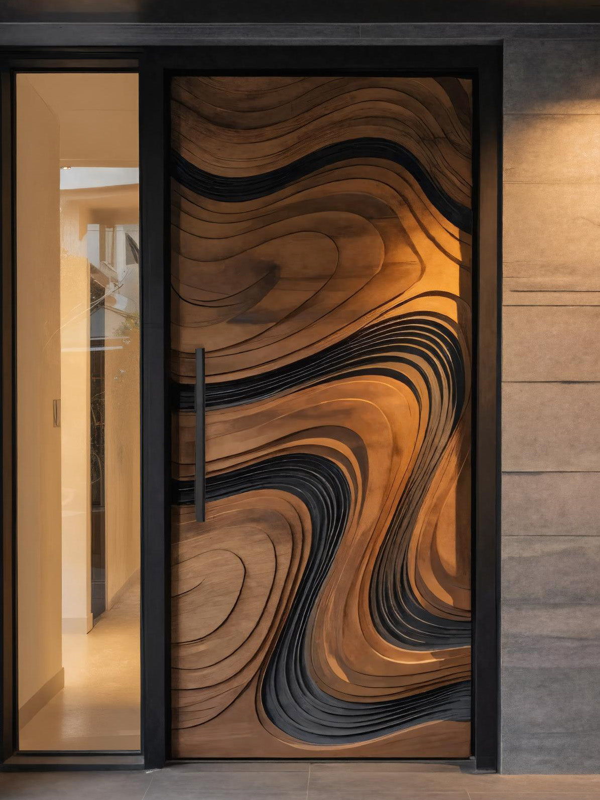 Modern Artistic Door With Flowing Pattern For Home