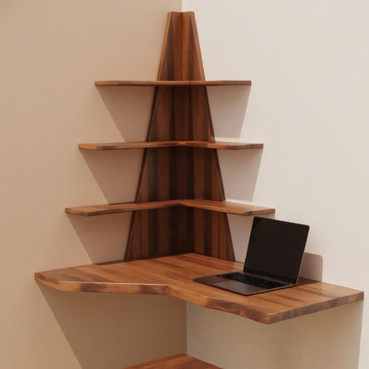 Modern Floating Corner Desk With Tree Shelves For Home Office And Apartment