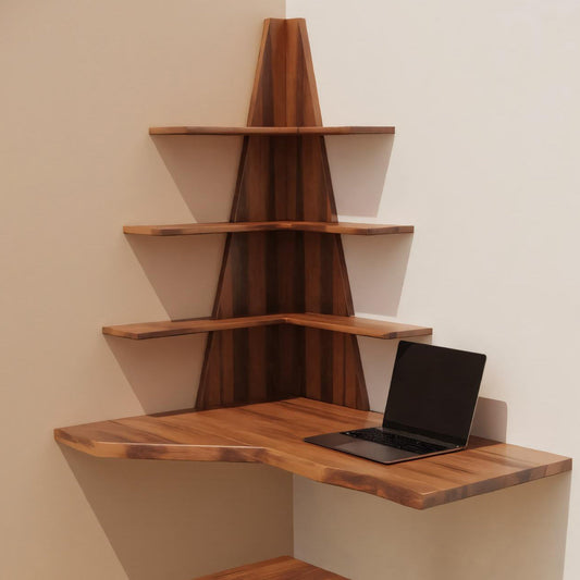 Modern Floating Corner Desk With Tree Shelves For Home Office And Apartment