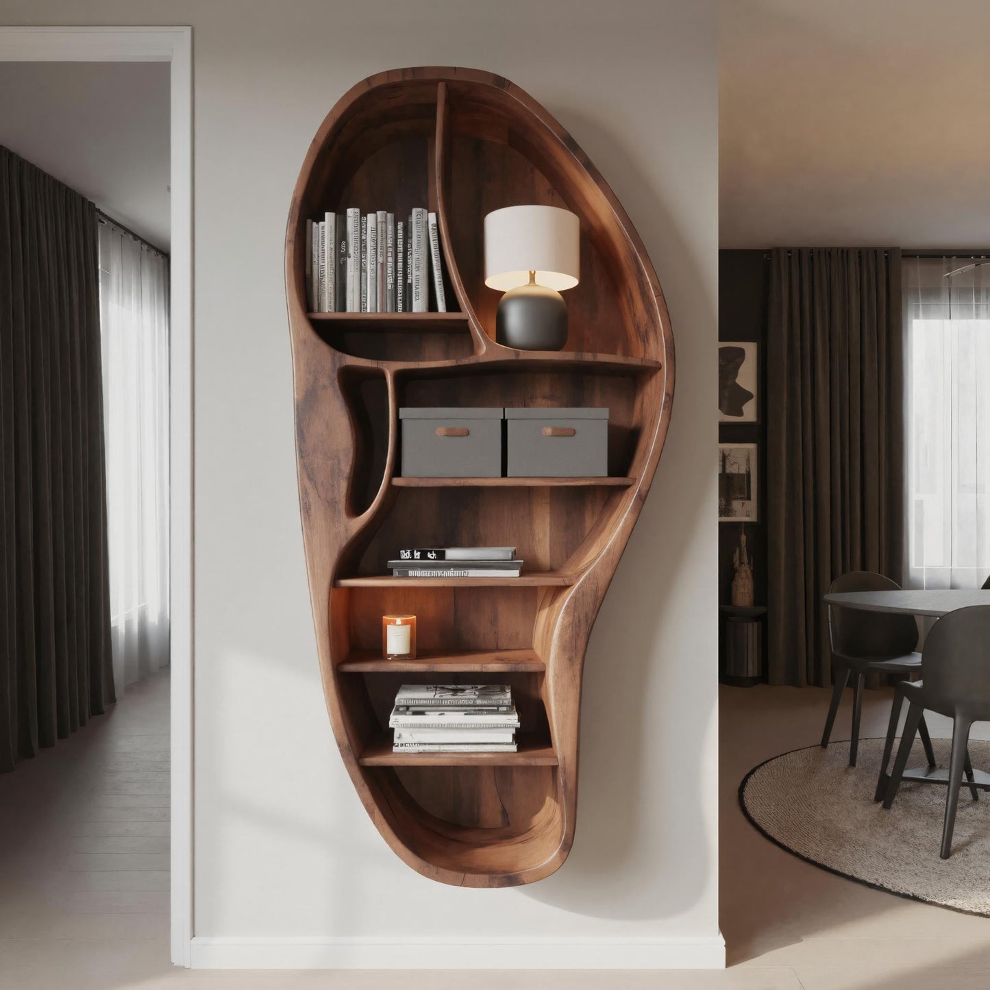 Organic Wall Bookshelf With Sculptural Design For Living Room Or Office