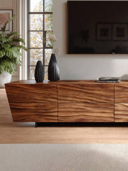 Modern TV Stand With Wave Carved Front For Living Room