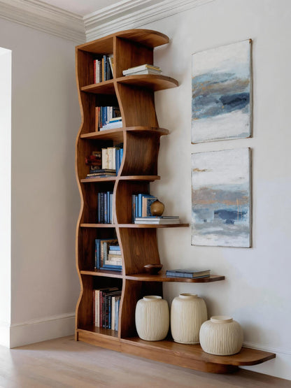 Modern Bookshelf With Wavy Design For Living Room