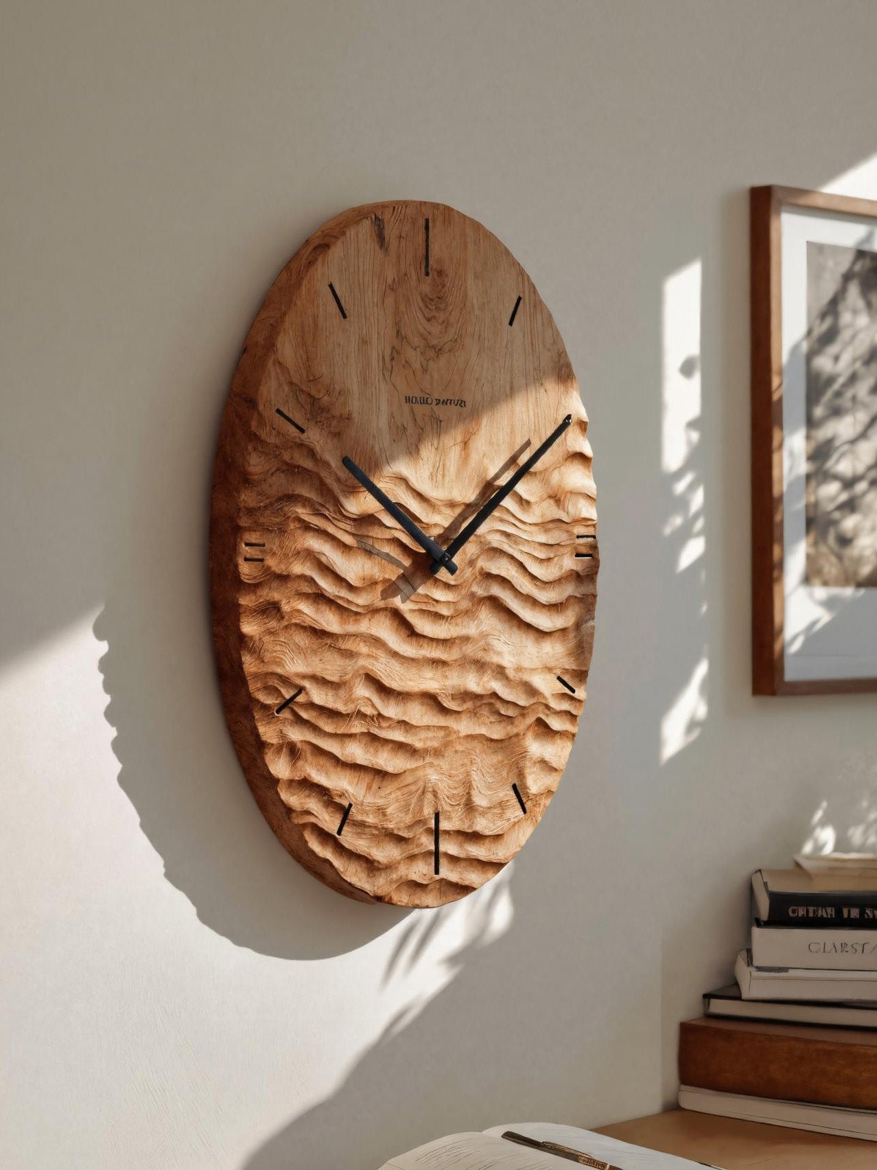 Artistic Wall Clock With Carved Oval Design For Office
