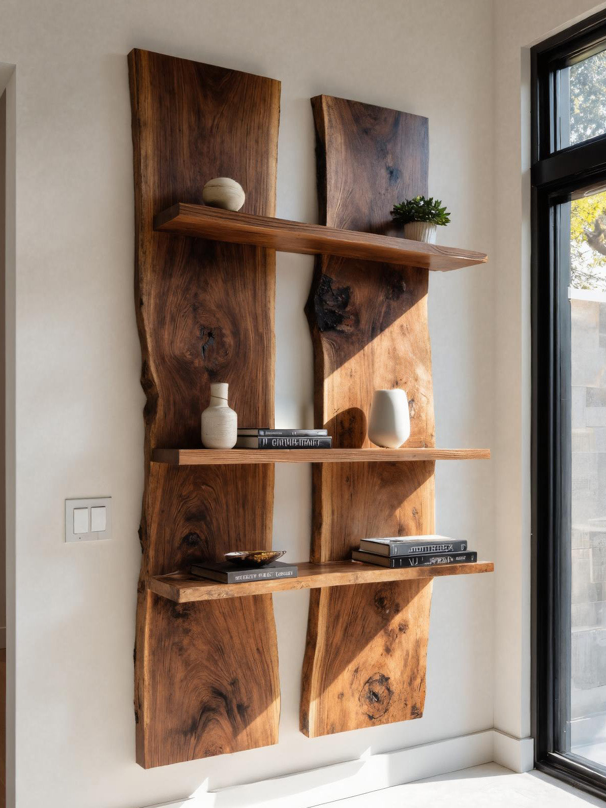 Rustic Live Edge Wall Mounted Shelf For Entryway