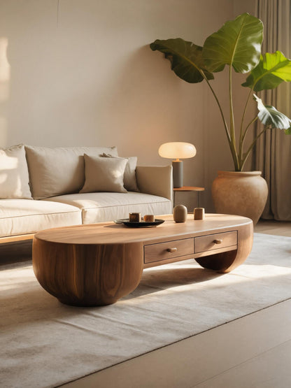 Modern Oval Coffee Table With Drawers For Living Room