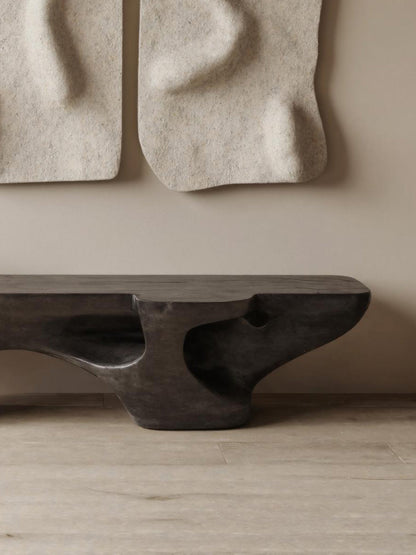 Contemporary Sculptural Bench With Carved Design For Living Room