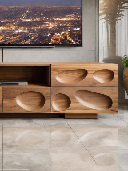 Handcrafted TV Cabinet With Sculpted Drawers For Living Room